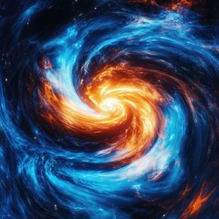 Wall Mural - a swirling spiral of blue and orange shapes in space