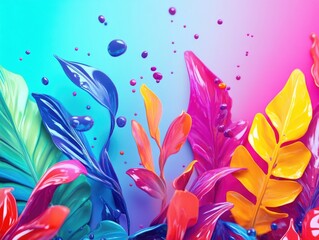 Wall Mural - Colorful Plants with Water Bubbles