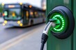 © Moopingz - Close-up of electric bus charging at a public station with green LED lights.