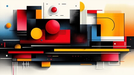 Wall Mural - Abstract Geometric Composition Featuring Diverse Shapes and Vivid Colors in a Dynamic Arrangement Illustrating Modern Art and Design Principles with Bold Visual Impact