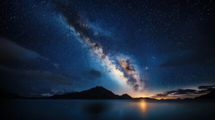 Wall Mural - the night sky is filled with stars and a large, glowing moon
