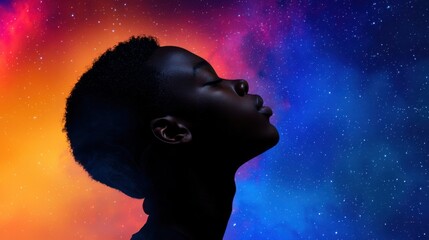 Wall Mural - a woman with a black head and a blue background