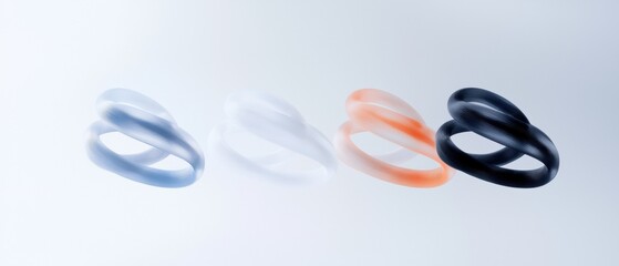 Wall Mural - four different colored bracelets are shown in the air