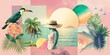© Anelya - Vibrant tropical collage showcasing nature and serenity with a young woman enjoying a peaceful moment by the beach at sunset