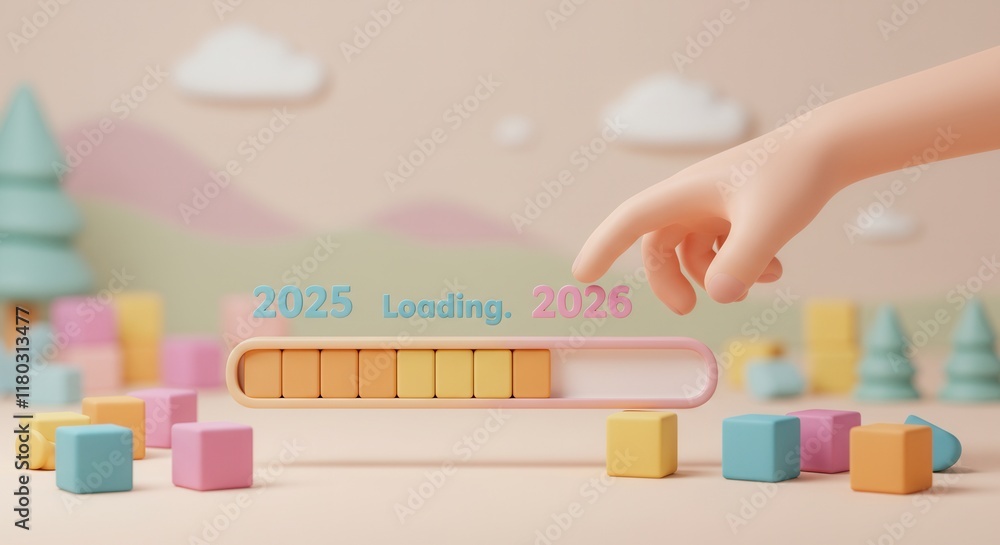 Transitioning from 2025 to 2026 with playful 3d blocks in a whimsical ...