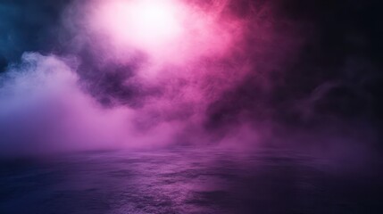 Wall Mural - Background of an empty room with smoke and neon light. Dark abstract background