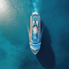 Wall Mural - Large cruise ship sailing on calm waters of the open ocean