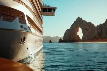 Wall Mural - A large boat sailing on the surface of calm water