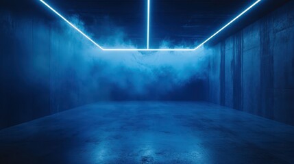 Wall Mural - Dark street, asphalt abstract dark blue background, empty dark scene, neon light, spotlights The concrete floor and studio room with smoke float up the interior texture for display products