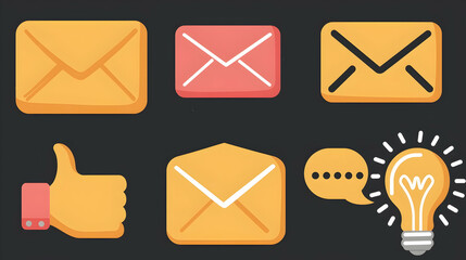 Flat Design Email Icons with Ideas and Feedback.