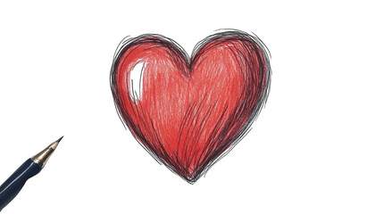 Poster - Hand-drawn red heart with a sketched outline style isolated on white background