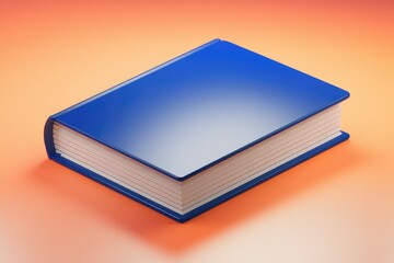 Fototapete - A closed blue hardcover book rests on an orange surface, showcasing its clean, simple design.