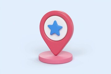 Poster - A 3D render of a pink location pin with a blue star, signifying a favorite or marked place.