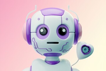 Poster - Cute purple robot holding a heart, expressing love and affection in a digitally rendered image.