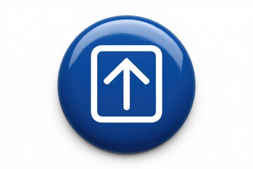 Aufkleber - A blue circular button with a white upward arrow inside a square, signifying upward movement or progress.