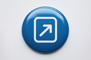 Poster - A blue circular button features a white square with an upward-pointing arrow, symbolizing upward movement or progress.