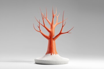 Poster - Stylized orange tree model with snow base, minimalist winter scene.