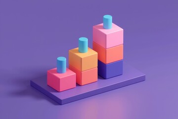 Aufkleber - Colorful 3D blocks stacked in ascending order, illustrating growth or progress.