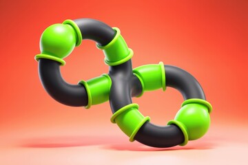 Poster - Abstract 3D render of interconnected green and black pipes forming an infinity symbol, symbolizing endless connection or continuous flow.