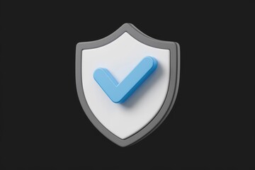 Fototapete - A 3D rendered shield icon with a checkmark, symbolizing security and protection.