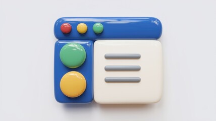 Aufkleber - A 3D render of a colorful website interface icon with buttons and a menu.