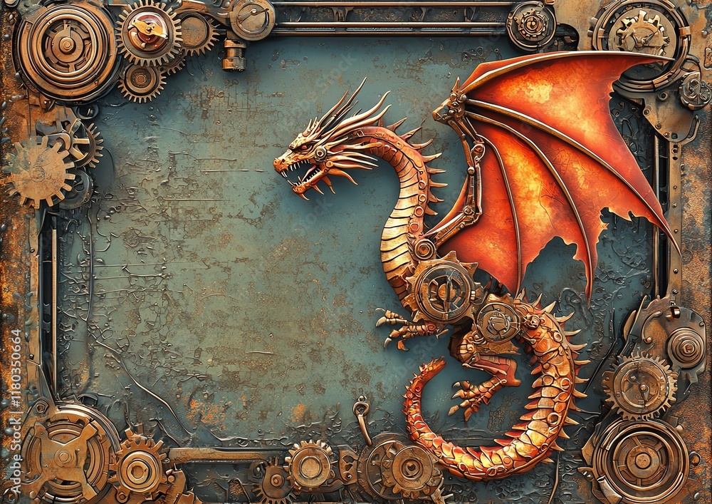 Steampunk-inspired gift certificate with mechanical winged border ...