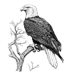 Wall Mural - a black and white drawing of an eagle perched on a tree branch