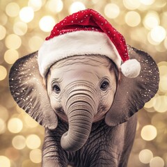 Poster - A young elephant dressed as Santa Claus, perfect for holiday or seasonal use