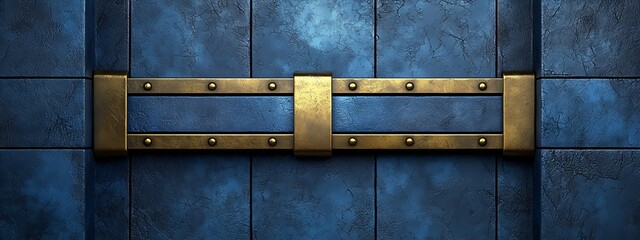 Wall Mural - Blue Metal Panel with Gold Accents and Rivets