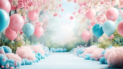 Wall Mural - beautiful panoramic background with pink and blue balloons