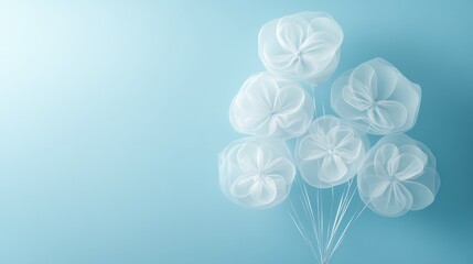 Wall Mural - Bunch of balloons on light blue background, space for text. Greeting card