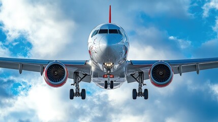 Wall Mural - a commercial airliner soars through the clouds, with the sun shining down