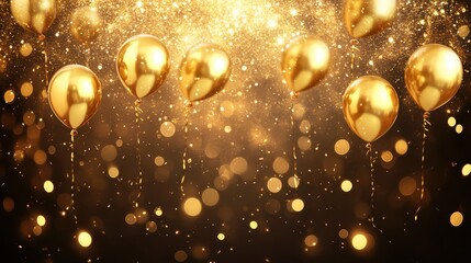 Wall Mural - Celebration background with confetti and gold balloons