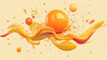Wall Mural - Happy birthday illustration. Confetti and ribbons gold orange balloon, confetti, design template for birthday celebration. art