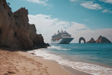 Wall Mural - Cruise ship moored in the ocean with calm waters