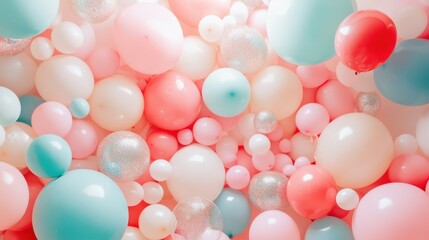 Wall Mural - Decoration party. Balloons and various party decorations with copy space top view