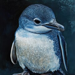 Wall Mural - a blue penguin perched on a tree branch, looking out at the viewer