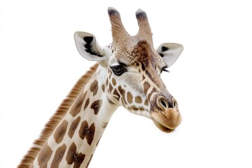 Canvas Print - A close-up shot of a giraffe's face against a white background