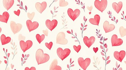 Wall Mural - Red love heart seamless pattern illustration. Cute romantic pink hearts background print. Valentine day holiday backdrop texture, romantic wedding design.
