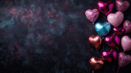 Wall Mural - Valentine day hearts ballons with copyspace, saint valentine and love background concept, blank space, hd