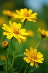 Wall Mural - Vibrant yellow tansy blossoms, sunny day close-up , daytime, round, photography