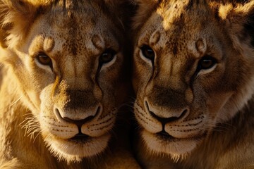 Canvas Print - Two lions relax side by side, perhaps after a meal or a hunt