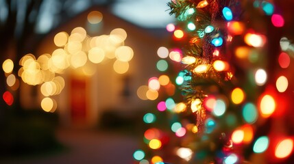 Wall Mural - Defocused Heart-Shaped Christmas Lights