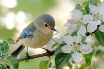Wall Mural - a small bird perched on a tree branch, perhaps singing or looking around