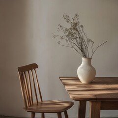 Wall Mural - A vase of fresh flowers sits on top of a wooden table