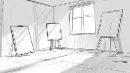 Poster - Unoccupied Artist's Space with Dual Easels and Daylight