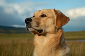 Wall Mural - A close-up shot of a dog playing or exploring in a natural setting