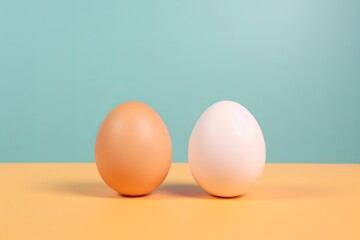 Two eggs resting on a vibrant table against a soothing background. Generative AI