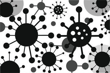 Poster - minimalist black and white pattern of hmpv virus shapes and molecular structures ideal for sleek modern background design clipart vector