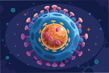 Aufkleber - Microscopic view of hmpv virus cells with glowing green and blue hues, on dark scientific background clipart vector